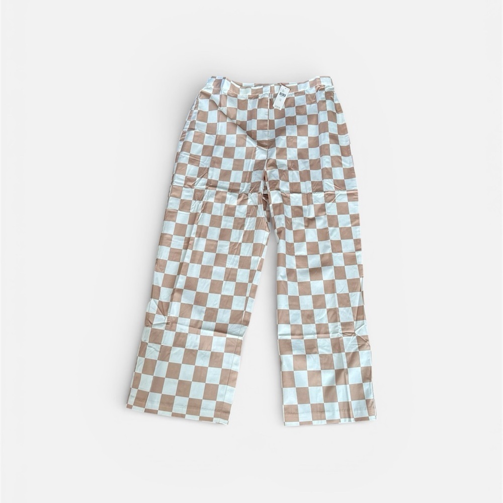 Hutch Anthropologie Women’s Neutral Checkered High Waisted Pants Sz 14 NWT